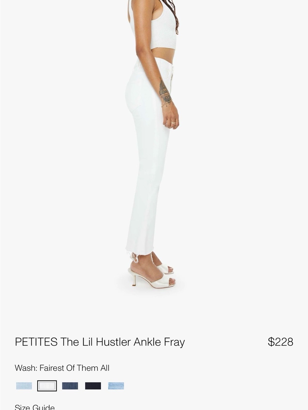 MOTHER PETITE The Lil Hustler Ankle Fray Pants - White